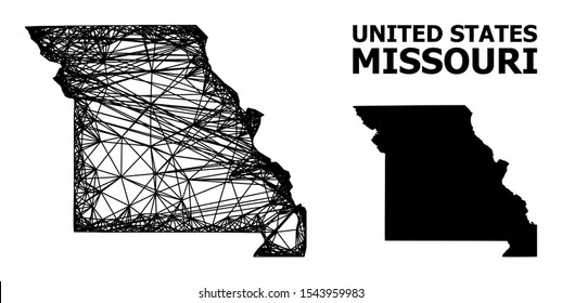 Net vector map of Missouri State. Wire carcass flat mesh in vector EPS format, geographic model for economical illustrations. map of Missouri State are isolated on a white background.