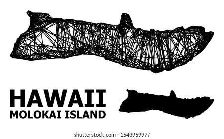 Net vector map of Molokai Island. Linear frame flat mesh in vector format, geographic model for educational illustrations. map of Molokai Island are isolated on a white background.