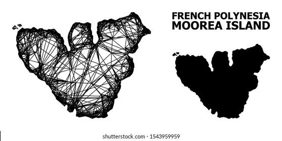 Net vector map of Moorea Island. Wire carcass flat mesh in eps vector format, geographic model for educational designs. map of Moorea Island are isolated on a white background.