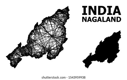 Net vector map of Nagaland State. Wire carcass 2D network in vector EPS format, geographic template for political purposes. map of Nagaland State are isolated on a white background.