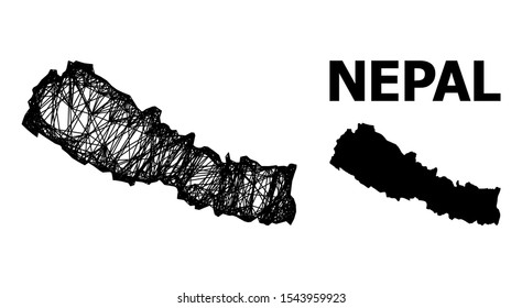 Net vector map of Nepal. Linear frame 2D network in eps vector format, geographic model for political illustrations. map of Nepal are isolated on a white background.