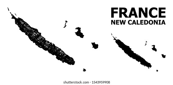 Net vector map of New Caledonia. Linear carcass 2D mesh in vector format, geographic template for economical concepts. map of New Caledonia are isolated on a white background.