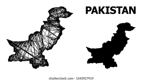 Net vector map of Pakistan. Wire carcass flat mesh in vector format, geographic template for patriotic purposes. map of Pakistan are isolated on a white background.