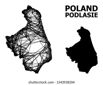 Net vector map of Podlasie Province. Linear frame flat network in eps vector format, geographic model for patriotic posters. map of Podlasie Province are isolated on a white background.