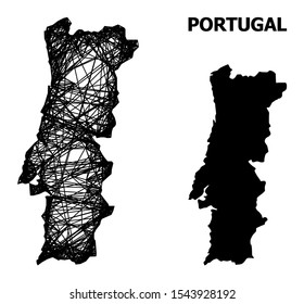 Net vector map of Portugal. Wire carcass 2D mesh in vector format, geographic template for political purposes. map of Portugal are isolated on a white background.
