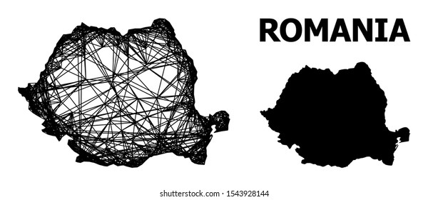 Net vector map of Romania. Linear frame flat mesh in vector format, geographic template for economical designs. map of Romania are isolated on a white background.