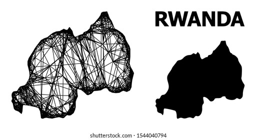 Net vector map of Rwanda. Wire carcass 2D network in vector format, geographic model for economics designs. map of Rwanda are isolated on a white background.