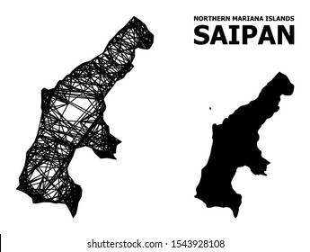 Net vector map of Saipan Island. Wire frame flat mesh in vector format, geographic template for patriotic illustrations. map of Saipan Island are isolated on a white background.