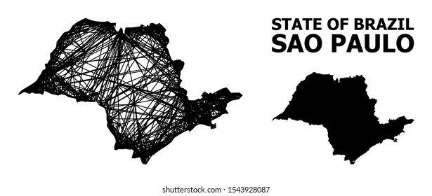 Net vector map of Sao Paulo State. Wire carcass 2D network in vector format, geographic template for educational illustrations. map of Sao Paulo State are isolated on a white background.