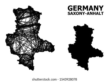 Net vector map of Saxony-Anhalt State. Linear carcass flat network in eps vector format, geographic model for economical illustrations. map of Saxony-Anhalt State are isolated on a white background.