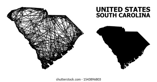 Net vector map of South Carolina State. Linear carcass flat network in eps vector format, geographic model for patriotic purposes. map of South Carolina State are isolated on a white background.