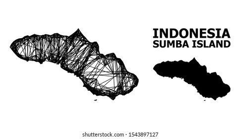 Net vector map of Sumba Island. Linear carcass 2D network in eps vector format, geographic model for economical compositions. map of Sumba Island are isolated on a white background.