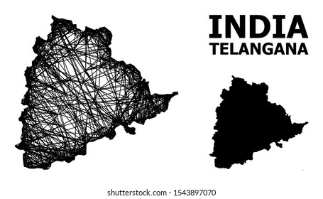 Net vector map of Telangana State. Linear carcass flat network in vector EPS format, geographic model for economics designs. map of Telangana State are isolated on a white background.