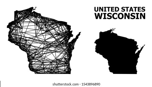Net vector map of Wisconsin State. Wire carcass 2D mesh in vector EPS format, geographic template for economics designs. map of Wisconsin State are isolated on a white background.