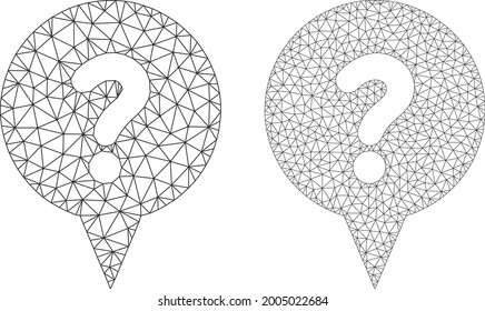 Net vector question banner icons. Mesh carcass question banner images in lowpoly style with combined triangles, dots and lines. Mesh illustration of triangulated question banner,