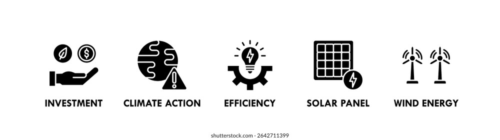 Net Zero Business banner web icon vector illustration concept with icon of investment, climate action, efficiency, solar panel, and wind energy
