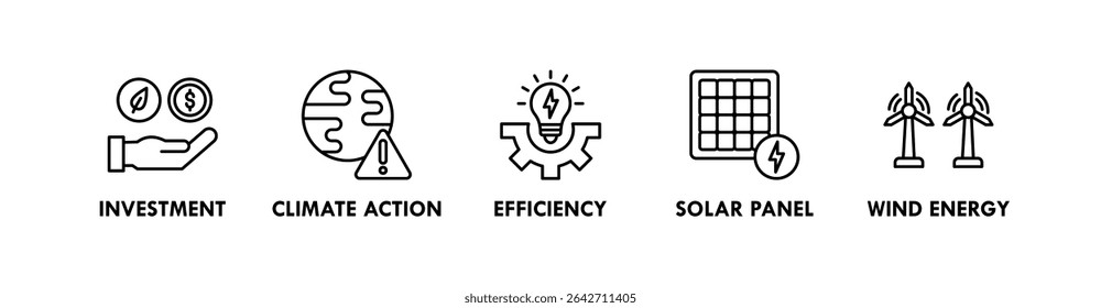 Net Zero Business banner web ícone vetor ilustração conceito com ícone de investimento, ação climática, eficiência, painel solar e energia eólica