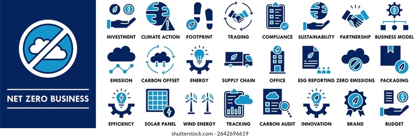 Net Zero Business icon collection set. Containing design green, environment, business, eco, carbon