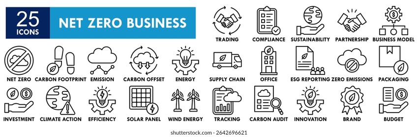 Net Zero Business icon collection set. Containing design green, environment, business, eco, carbon