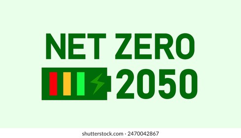 Cero neto para 2050, carbono neutro. Objetivo de cero emisiones netas de gases de efecto invernadero Ilustración vectorial a largo plazo de una estrategia climáticamente neutra