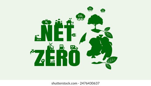 Net zero by 2050, carbon neutral. Net zero greenhouse gas emissions target Long-term climate-neutral strategy Vector illustration