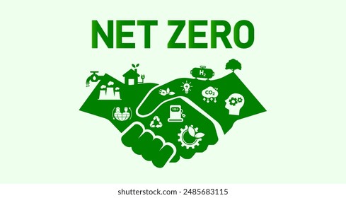 Net zero by 2050, carbon neutral. Net zero greenhouse gas emissions target Long-term climate-neutral strategy Vector illustration