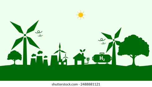 Net zero by 2050, carbon neutral. Net zero greenhouse gas emissions target Long-term climate-neutral strategy Vector illustration