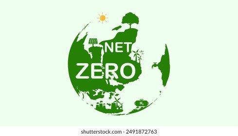 Net zero by 2050, carbon neutral. Net zero greenhouse gas emissions target Long-term climate-neutral strategy Vector illustration