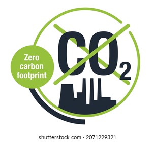 Huella neta cero de carbono, CO2 neutro - emisiones de carbono libres, no contaminación atmosférica producción industrial emblema complejo ecológico en la decoración creativa