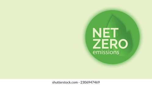 Net zero and carbon neutral concept. Banner on green background. Net zero greenhouse gas emissions target. Vector illustration.