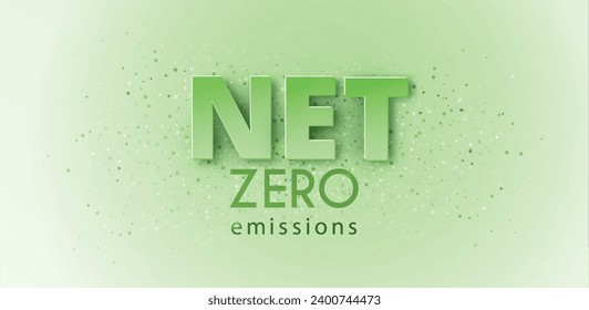 Net zero and carbon neutral concept. Hexagon banner on green background. Net zero greenhouse gas emissions target. Vector illustration.