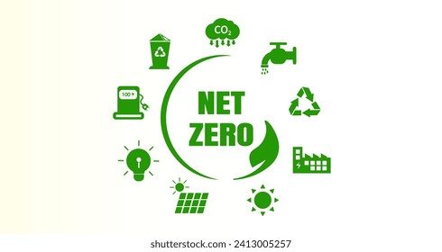 Net zero and carbon neutral concept Net zero greenhouse gas emissions target with a green health center icon on a white circle background