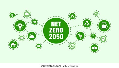 Net zero and carbon neutral concept Net zero greenhouse gas emissions target with a green health center icon on a white circle background