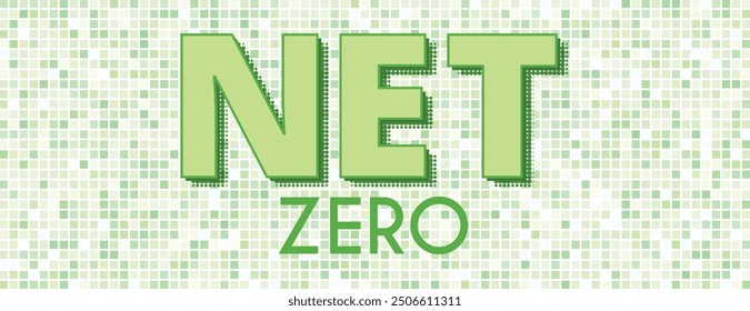 Net zero and carbon neutral concept. Hexagon banner on green background. Net zero greenhouse gas emissions target. Vector illustration.