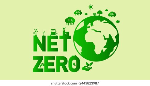 Net zero and carbon neutral concepts Net zero greenhouse gas emissions target with green health center icon on opaque white background.