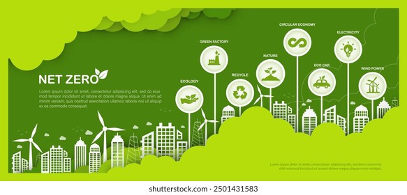 Net zero and carbon neutral vector illustration. Concept net zero greenhouse gas and emissions target Climate neutral long term strategy. 