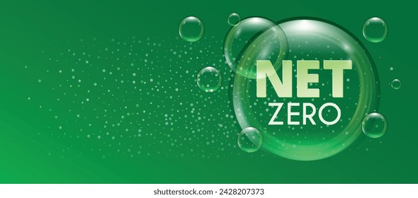 Net zero and CO2 neutral concept with air bubbles. Green energy,carbon emission and climate change vector illustration.