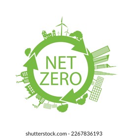 Neto cero, icono verde neutro de CO2. Señal de aislamiento ecológico. Vector