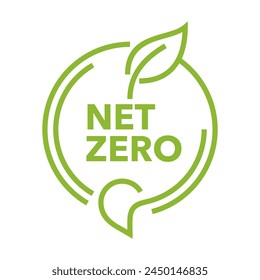 Net Zero. CO2 neutral green decorative badge, net zero carbon dioxide footprint - carbon emissions free no air atmosphere pollution industrial production eco-friendly isolated sign in bold line