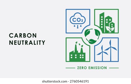 Net Zero, CO2 reduction and Carbon Net zero emission concept, Earth day, World environment day and sustainable development concept, vector illustration