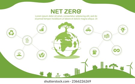 Concepto de cero neto. Objetivo cero de emisiones netas de gases de efecto invernadero. Estrategia a largo plazo neutra para el clima