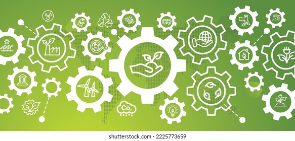 net zero concept sustainable business or environmental green business with connection icons related to environmentally friendly environmental icon set Web and Social Header Banners for ESG