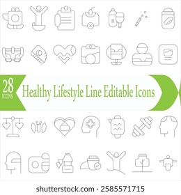 net zero, eco, sustainable development editable stroke outline icons set isolated on white background flat vector illustration