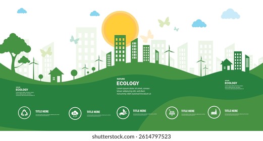 net zero ecology with tree nature idea building icon solar energy concept