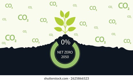 Net Zero Emissions 2050 Countdown Concept, carbon neutral concept. Net zero greenhouse gas emissions target 2050. Climate neutral long term strategy 2050. flat design Illustration.