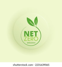 Net Zero emissions banner. CO2 neutral. Eco-friendly template. Carbon emissions free. Round green sign. No greenhouse gas emissions.