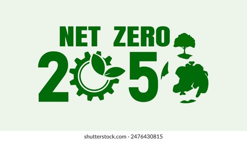 Net zero greenhouse gas emissions by 2050, carbon neutral, net zero greenhouse gas emissions target, long-term climate neutral strategy, vector illustration