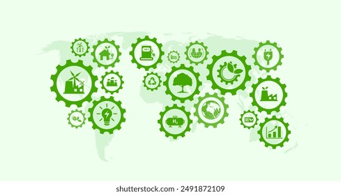 Net zero greenhouse gas emissions by 2050, carbon neutral, net zero greenhouse gas emissions target, long-term climate neutral strategy with green icons