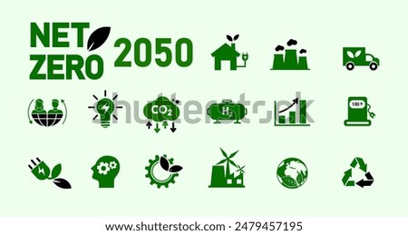 Net Zero Greenhouse Gas Emissions Concept by 2050 Carbon Neutral Net Zero Greenhouse Gas Emissions Target with Green and Black Health Center Icon on Gray Background