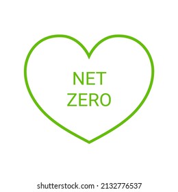 Net zero, heart shaped carbon neutral label, sign. Vector design